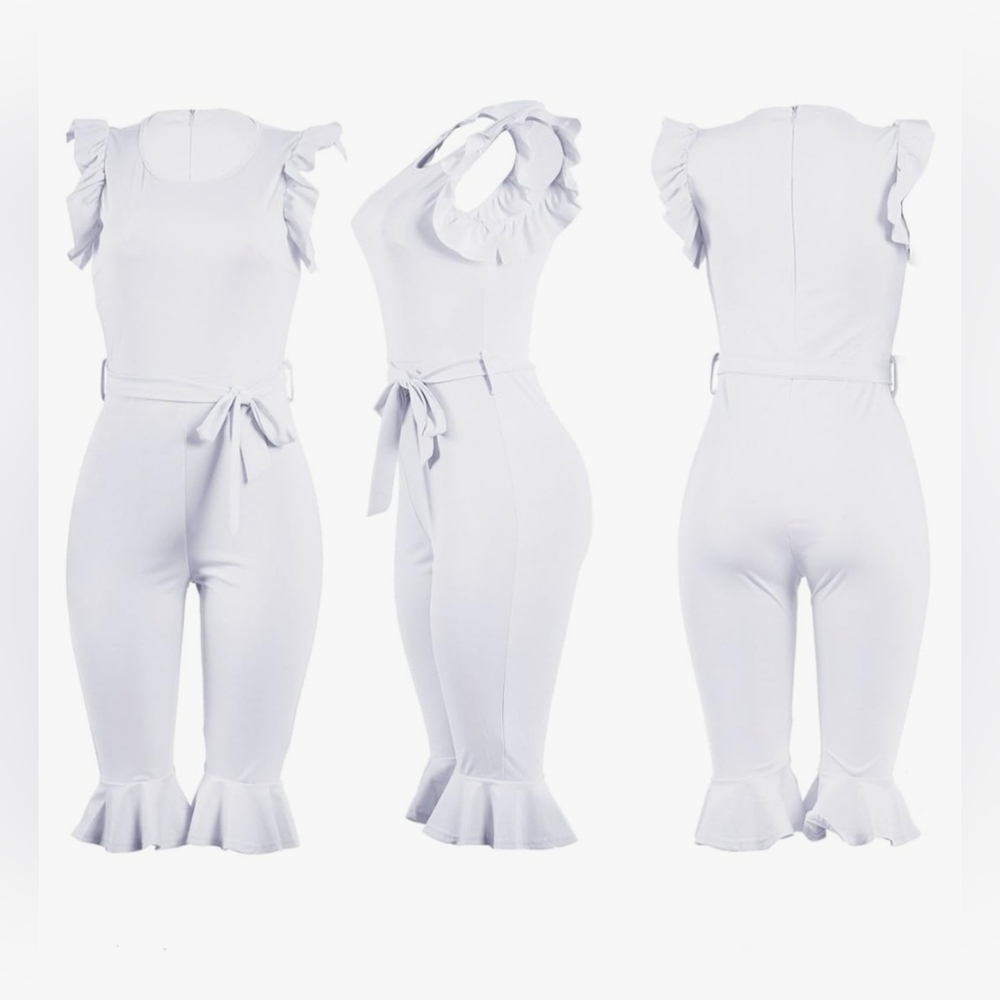 Women's Ruffled Solid White Sleeveless Jumpsuit W… - image 3